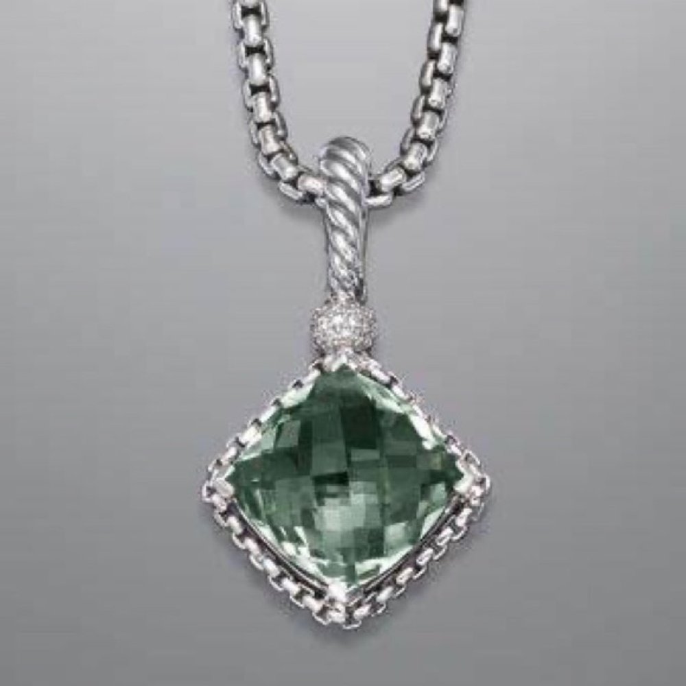 David Yurman Prasiolite Cushion On Point Diamond Necklace